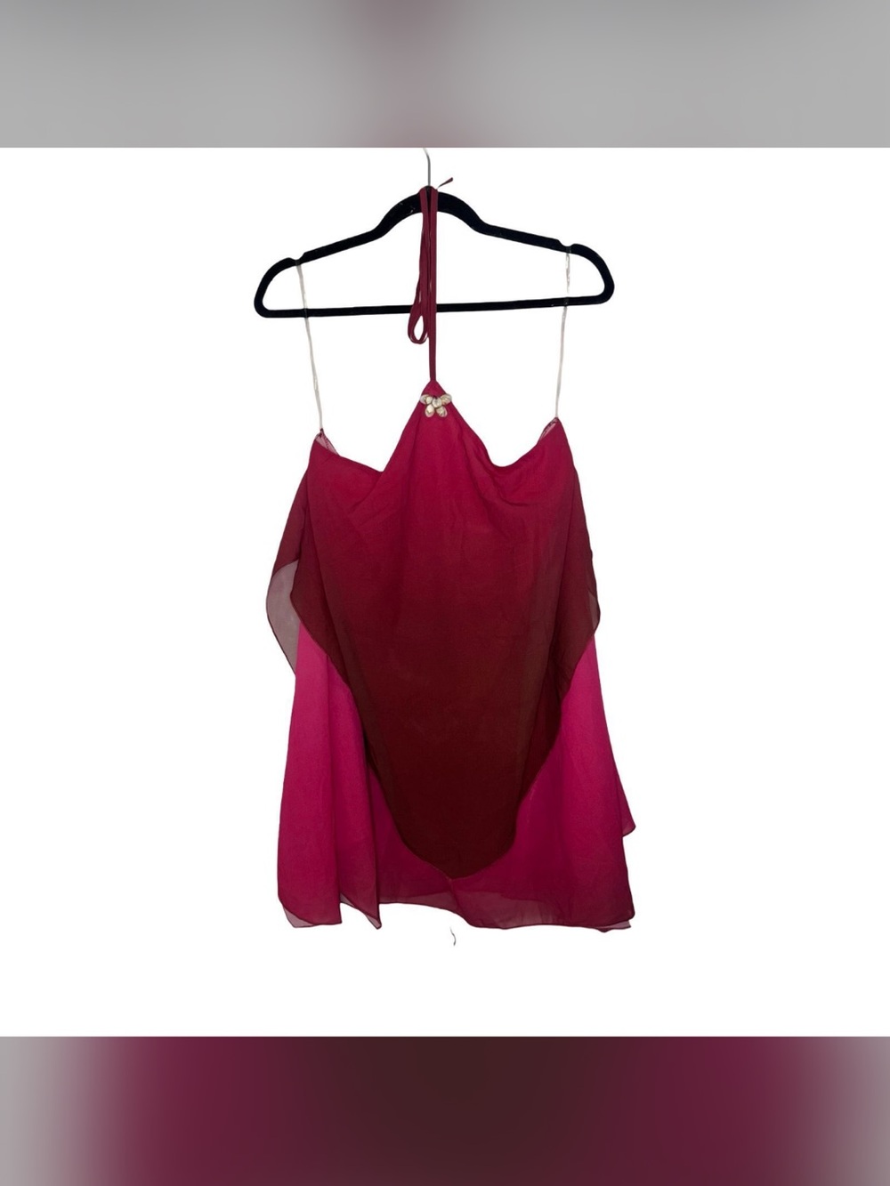 Peppermayo Two-Tone Halter Mini Dress in Burgundy & Bright Pink - Picture 2 of 2